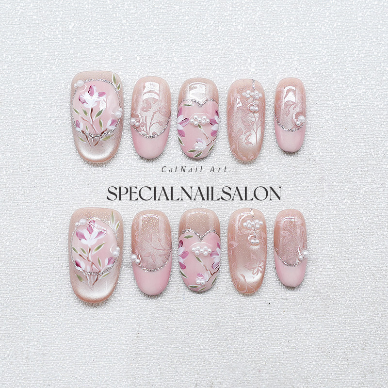 【妙笔生花】纯手工穿戴甲彩绣花卉高级感2025新款温柔显白美甲片,彩妆/香水/美妆工具,穿戴甲/甲片,淘宝优惠券,粉丝福利购,淘宝优惠卷