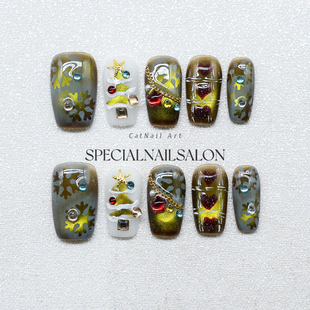 圣诞系列高级感轻奢美甲指甲片 纯手工穿戴甲秋冬新款 圣诞礼赞