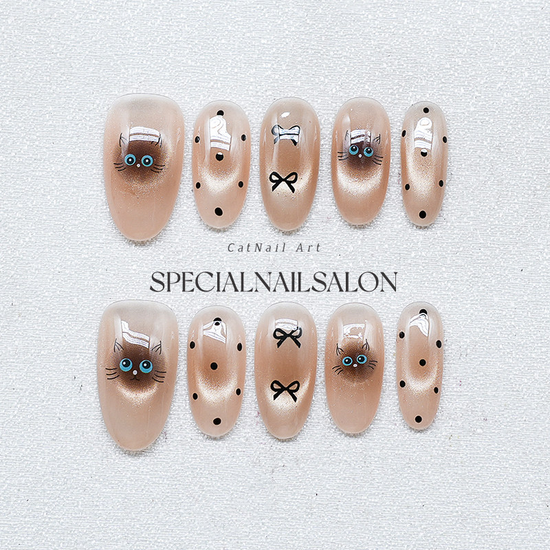 【甜心喵舞】纯手工穿戴甲可爱猫咪波点蝴蝶结高级感少女学生美甲,彩妆/香水/美妆工具,穿戴甲/甲片,淘宝优惠券,粉丝福利购,淘宝优惠卷