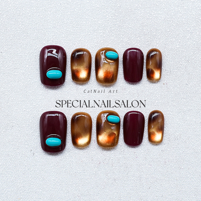 【琥光流影】纯手工穿戴美甲秋冬气质氛围感晕染琥珀色高级感甲片