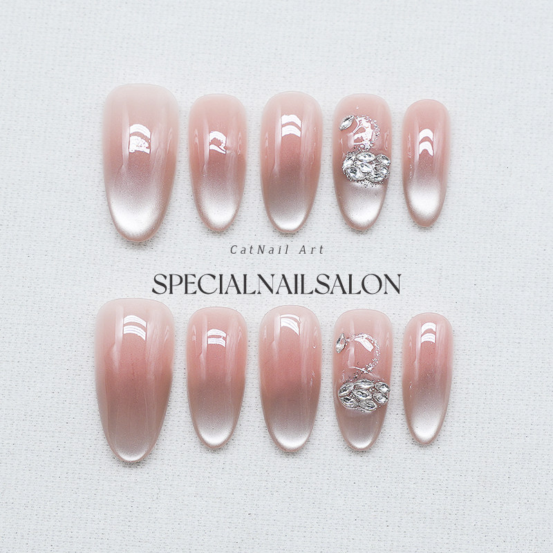 【天鹅婚纱曲】纯手工穿戴甲裸色纯欲风温柔显白美甲钻饰指甲贴片,彩妆/香水/美妆工具,穿戴甲/甲片,淘宝优惠券,粉丝福利购,淘宝优惠卷