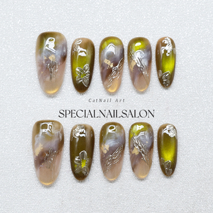 【暮林画意】纯手工穿戴甲晕染金箔花卉高级感轻奢显白美甲指甲片