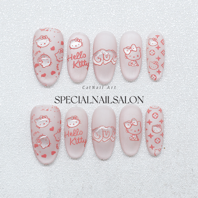 【粉皮Kitty猫】纯手工穿戴甲甜美可爱学生党高级感彩绘指甲贴片