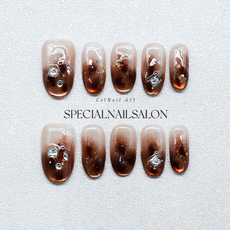 【枫糖星芒】纯手工穿戴甲2025新款琥珀晕染钻饰轻奢高级感美甲片