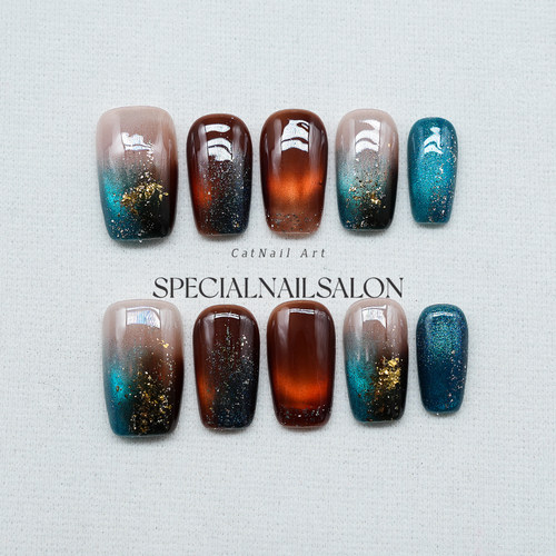 【雀影摇金】纯手工穿戴甲金箔个性高级感小众晕染高级感美甲贴片