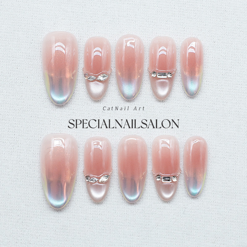 【蓝海之吻】纯手工穿戴甲渐变极光魔镜粉钻饰高级感显白美甲贴片,彩妆/香水/美妆工具,穿戴甲/甲片,淘宝优惠券,粉丝福利购,淘宝优惠卷