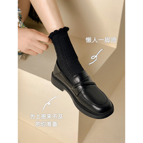 泉缘清黑色小皮鞋春秋设计感女小众2022年新款复古英伦风厚底单鞋