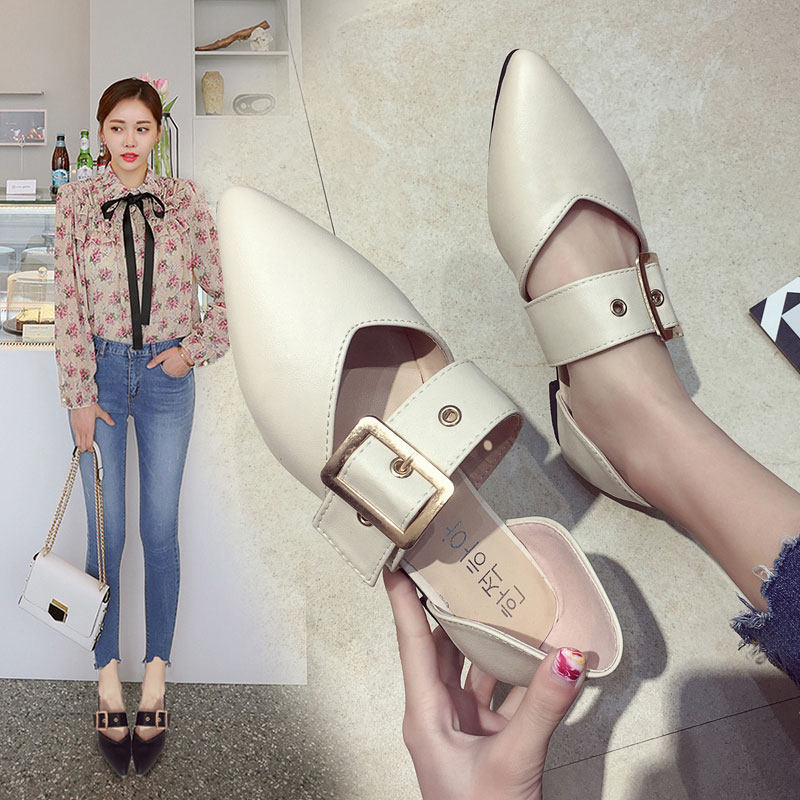 2019韓版春季新款單鞋女學生百搭壹字扣帶平底鞋中空淺口尖頭鞋潮在類目 女鞋, 低幫鞋中 - 來自Buy2taobao.com提供專業的淘寶代購服務