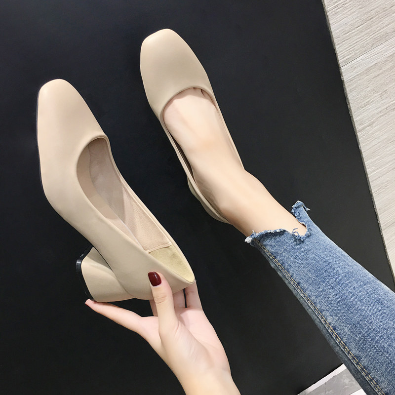 Thick with shoes women 2019 new pattern A summer Versatile Shallow mouth Square work Grandma shoes fresh black High-heeled shoesin the Women's Shoes, Low shoes  category - from Buy2taobao.com to provide professional Taobao agent buy service