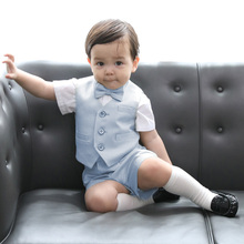 男童小西装男宝宝西服套装儿童西装套装三件套花童新款帅气英伦夏