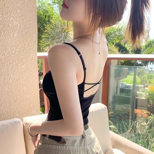 美背吊带文胸一体小背心女夏外穿带胸垫内搭白色海边穿搭性感上衣