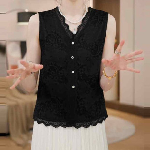 V领蕾丝拼接背心女款2026夏季新款百搭显瘦内搭t恤上衣女装潮
