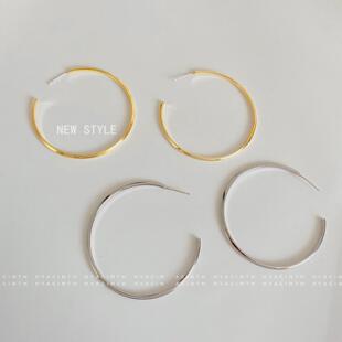 韩国时尚大号圆形耳环欧美极简风时尚细圈银针耳坠高级感圆圈耳饰
