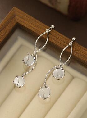 长款气质透明猫眼石流苏耳环网红气质耳钉潮小众设计感高级耳饰