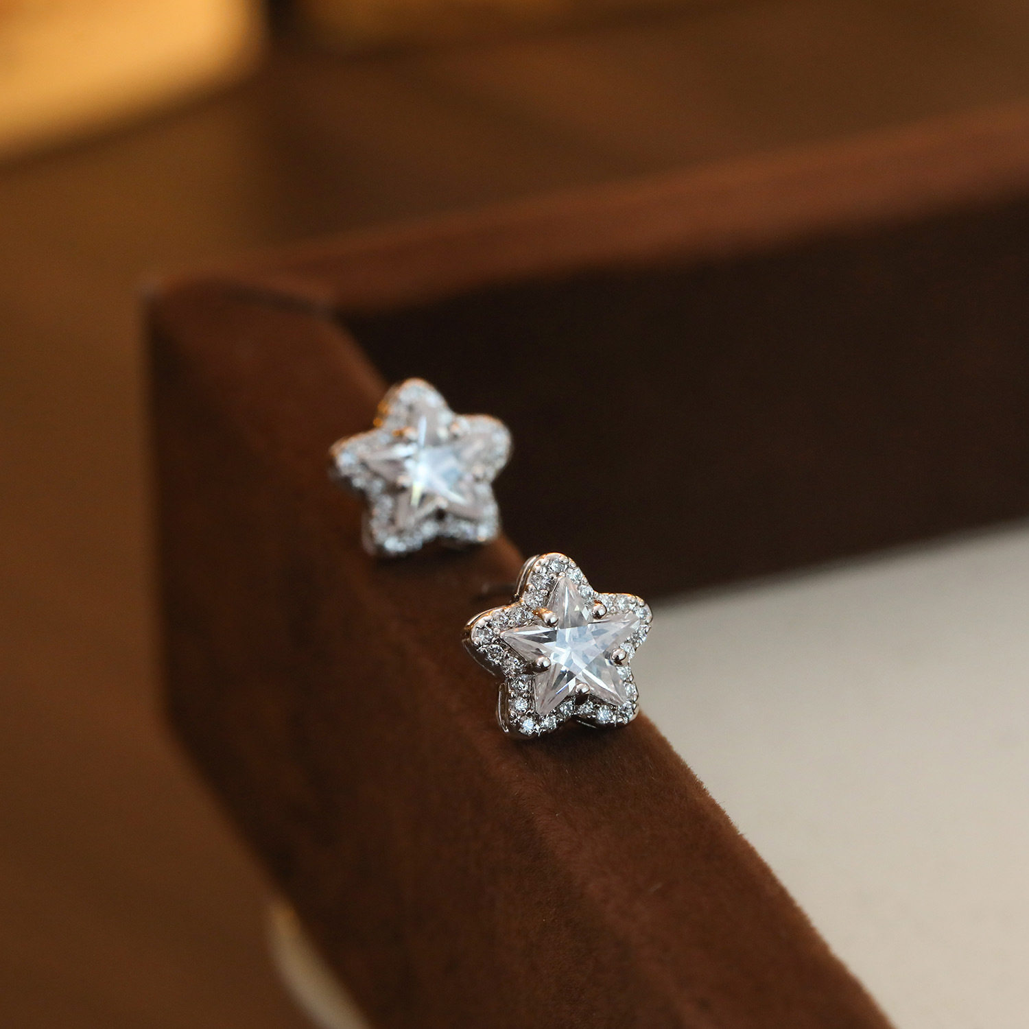 双层立体星星锆石耳钉女时尚轻奢