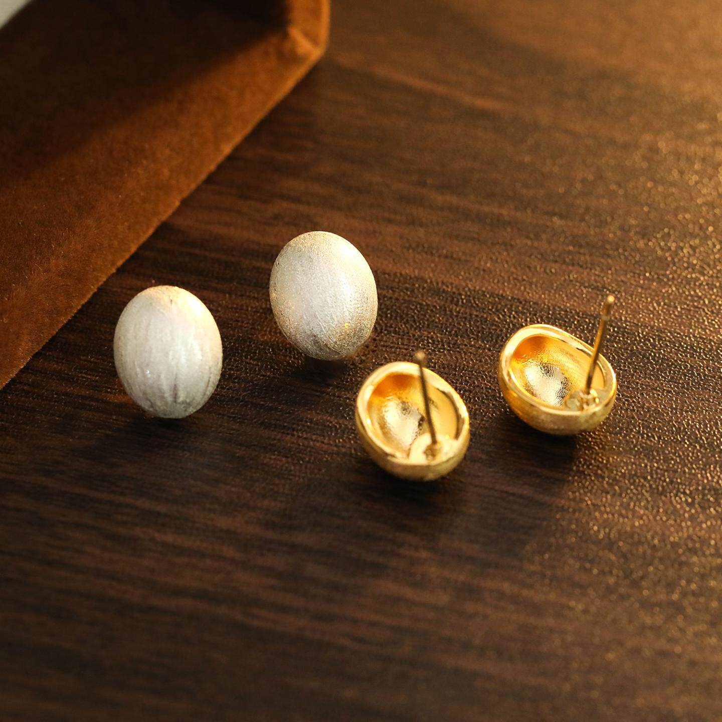 S925银简约几何椭圆豆豆拉丝耳环
