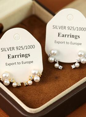 925银针小巧精致珍珠耳饰气质可爱闪钻耳环新款潮ins风耳钉