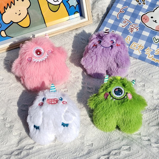 潮流毛绒小怪兽挂件大眼仔长毛怪玩偶包包胸针娃娃机公仔挂链配饰