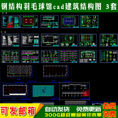 钢结构羽毛球馆场馆CAD建筑结构施工图室内工装规划设计方案素材