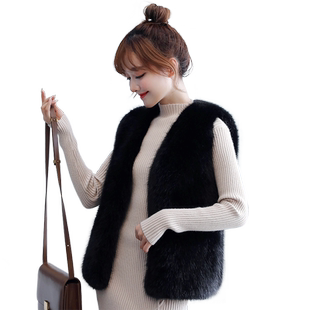 水貂皮草马甲女短款仿狐狸毛毛背心秋冬新款毛绒坎肩韩版外套显瘦