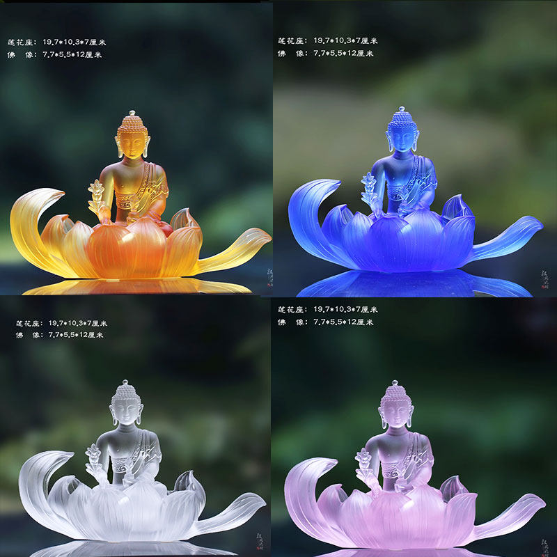 古法琉璃药师佛莲花底座座摆件图片