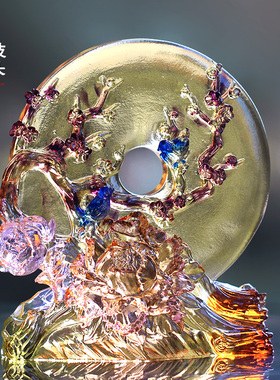 琉璃喜上枝头喜鹊摆件居家客厅