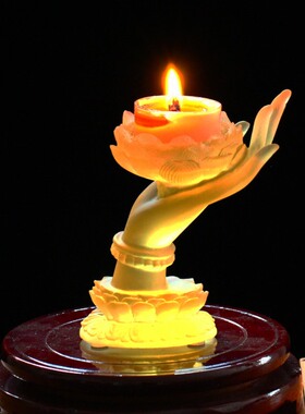 古法琉璃佛手烛台长明灯