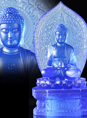 琉璃背板药师佛佛像发光底座摆件