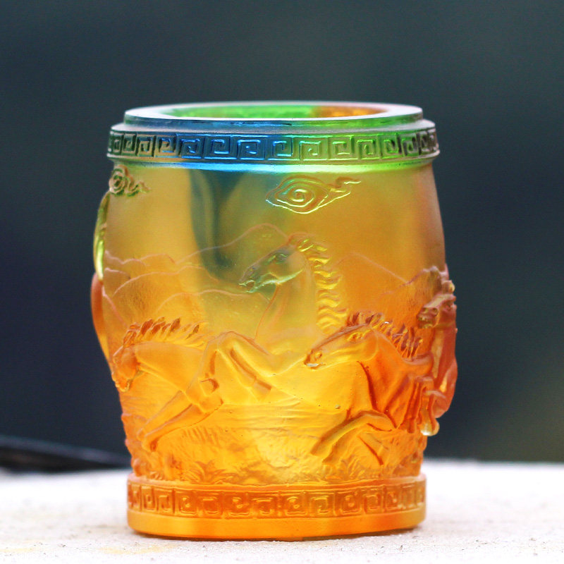 万马奔腾琉璃马笔筒创意桌面摆件办公书房前台居家摆放朋友送礼