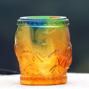 万马奔腾琉璃马笔筒创意桌面摆件办公书房前台居家摆放朋友送礼