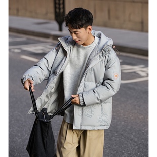 唐狮2025冬季男短款羽绒服连帽满印卡通风涂鸦超酷百搭时尚保暖