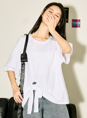 唐狮2026新款下摆蝴蝶结短袖T恤女夏季体恤气质设计感上衣sz