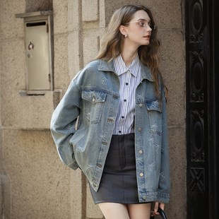 唐狮2025新款秋季女薄外套百搭高级感甜酷风女蝴蝶结满印牛仔外套