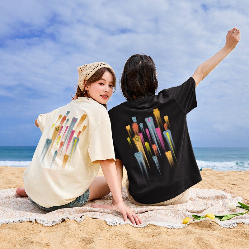 唐狮2026新款复古美式上衣女后背印花夏季纯棉宽松短袖T恤小众sz