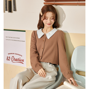 新款 衬衫 内搭衬衫 衬衣肌理感爆款 百搭甜 女娃娃领长袖 唐狮2023冬季