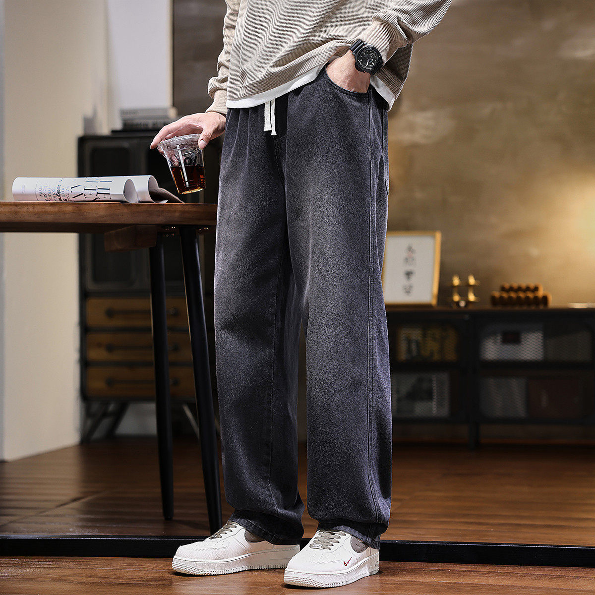 唐狮25秋冬季牛仔长裤百搭直筒做旧复古美式高街裤子男生ootd穿搭