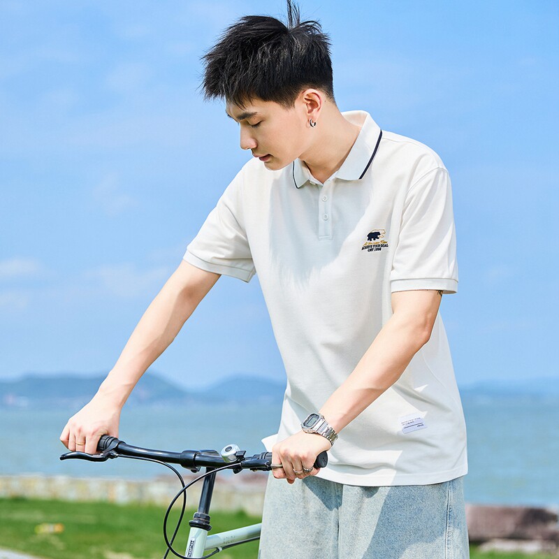 唐狮2025夏季新款男短袖Polo衫白色简约宽松上衣学生翻领运动T恤