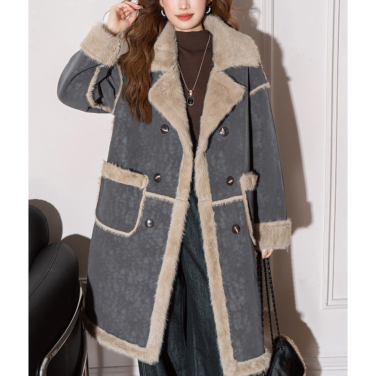 唐狮2026秋冬氛围感仿羊羔毛外套中长款款仿皮草外套保暖防寒