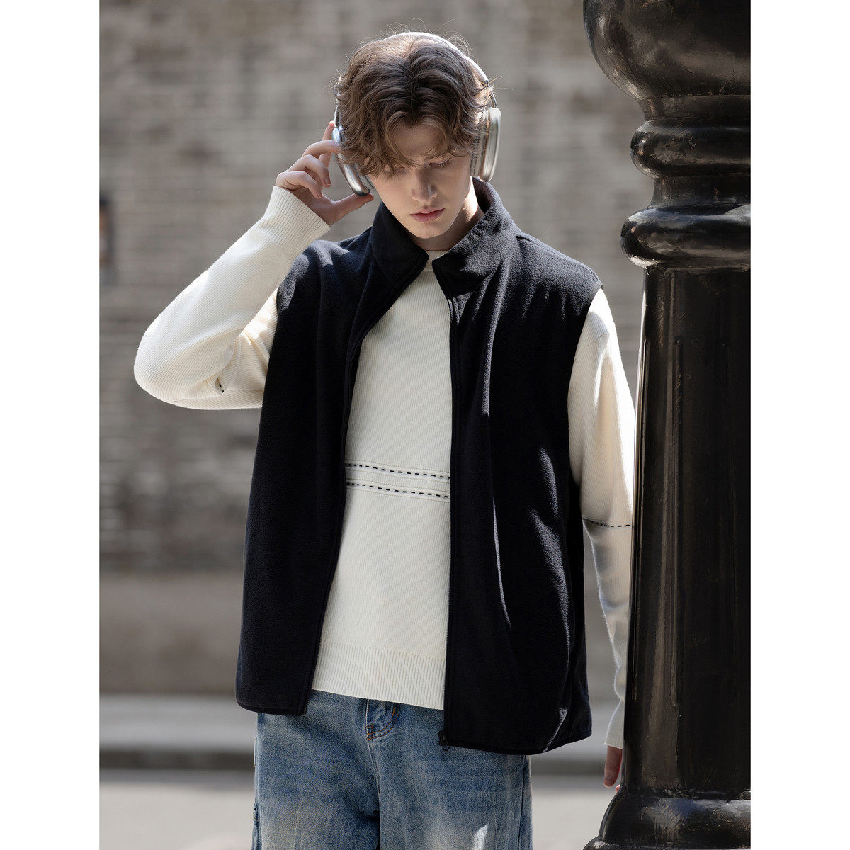 唐狮2025冬季男款摇粒绒马甲开衫男背心外穿内搭加厚男士上衣保暖