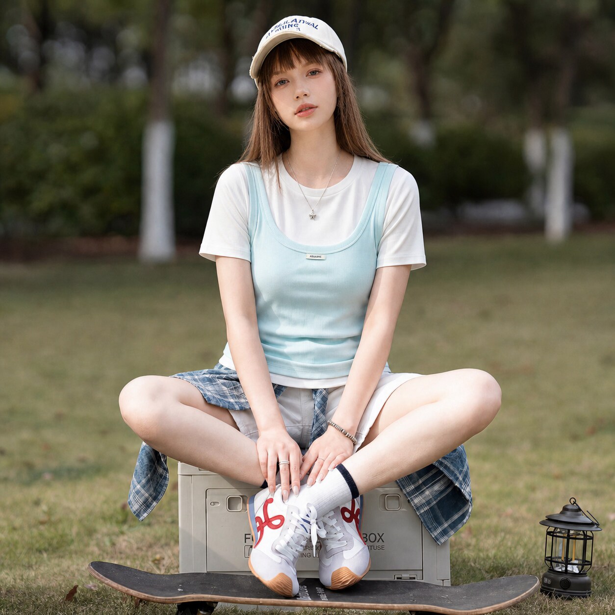 唐狮夏季假两件圆领短袖T恤女