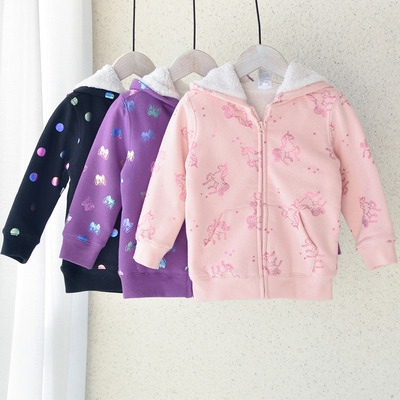 澳单2-9女童加绒保暖连帽外套