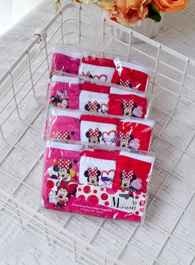 D家纯元~2-4岁女童小宝宝婴童三条装袋装短裤白色粉色红色卡通