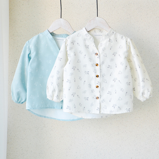 日单~100-120女童宝宝印花衬衫小外套中小童春秋长袖上衣洋气清新