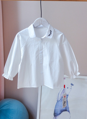 国内柜！女宝宝白色长袖衬衫小童秋天上衣纯棉圆角翻领衬衣纯棉