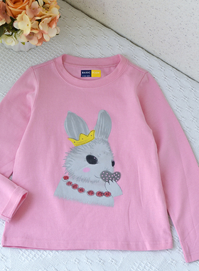 韩单~140-160女童中大童全棉长袖T恤春秋圆领卡通套头上衣粉黄色