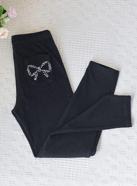 外贸~5-10女童宝宝纯棉弹力修身长裤中小童春秋休闲裤子黑色薄款