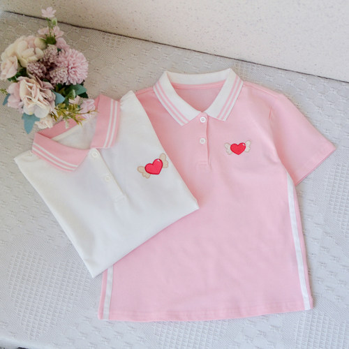 D家120-160女童纯棉短袖POLO衫