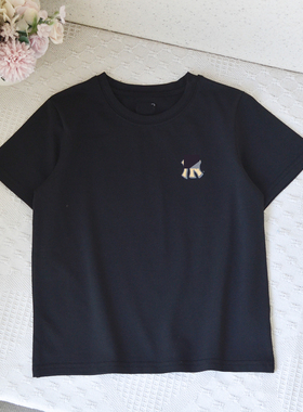 M家~120-160女童黑色时尚短袖T恤中大童纯棉夏季体恤衫洋气潮流