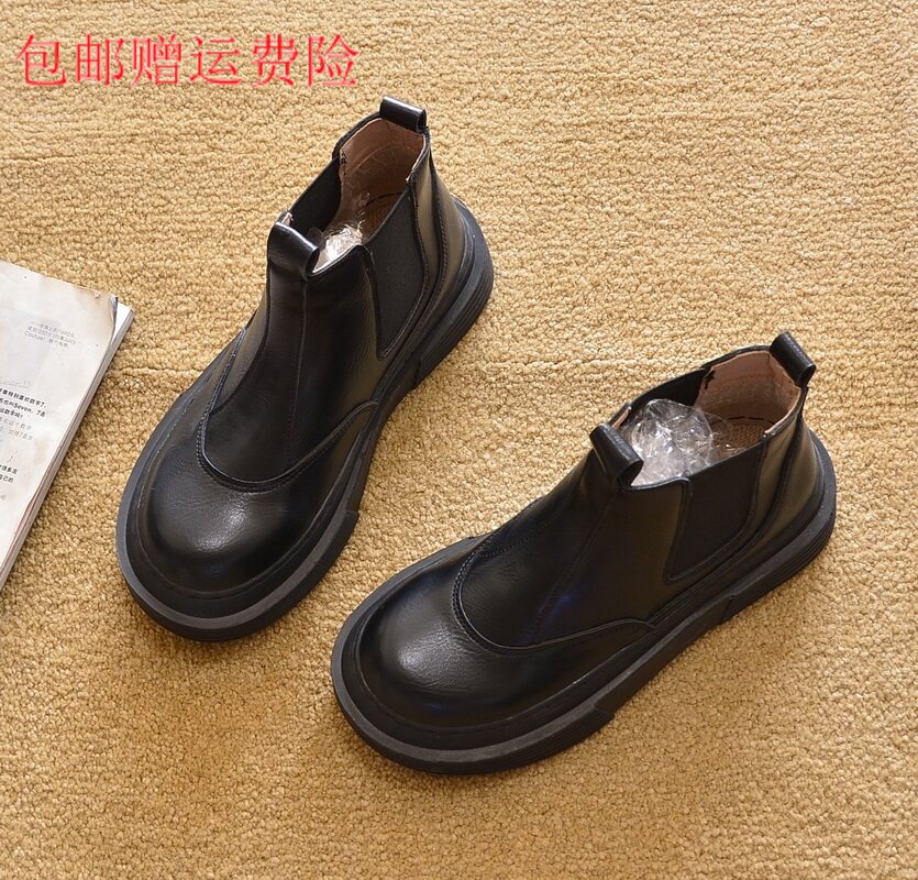 包邮2025新款外贸冬季平跟短靴单靴厚底马丁靴平底骑士短筒女靴子