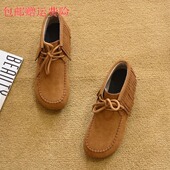 靴子 靴女鞋 2026新款 外贸春秋真皮平底短靴单靴圆头马丁靴流苏时装